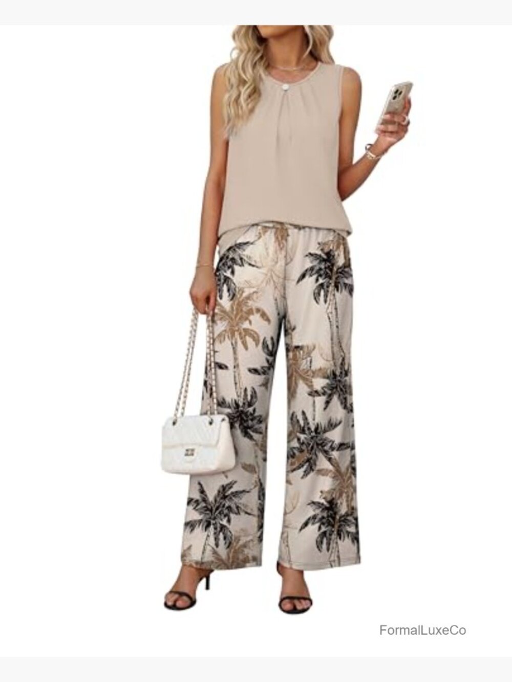 Two Piece Sets for Women Summer Cruise Travel Wide Leg Pants Set Tank Top - Picture 2 of 7